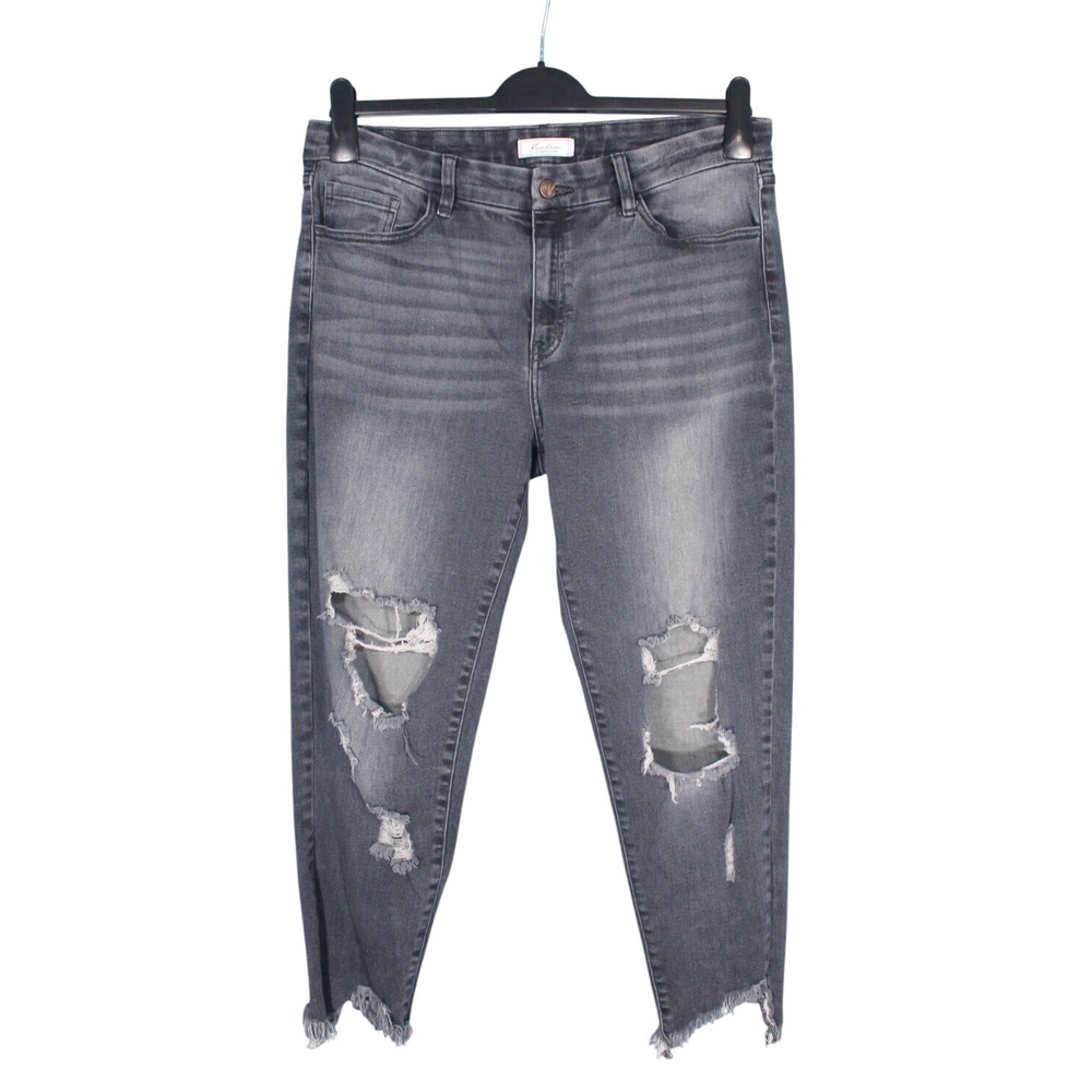 KANCAN SIGNATURE Black Stretch Denim MID-RISE ANKLE Destroyed SKINNY JEANS Sz 31